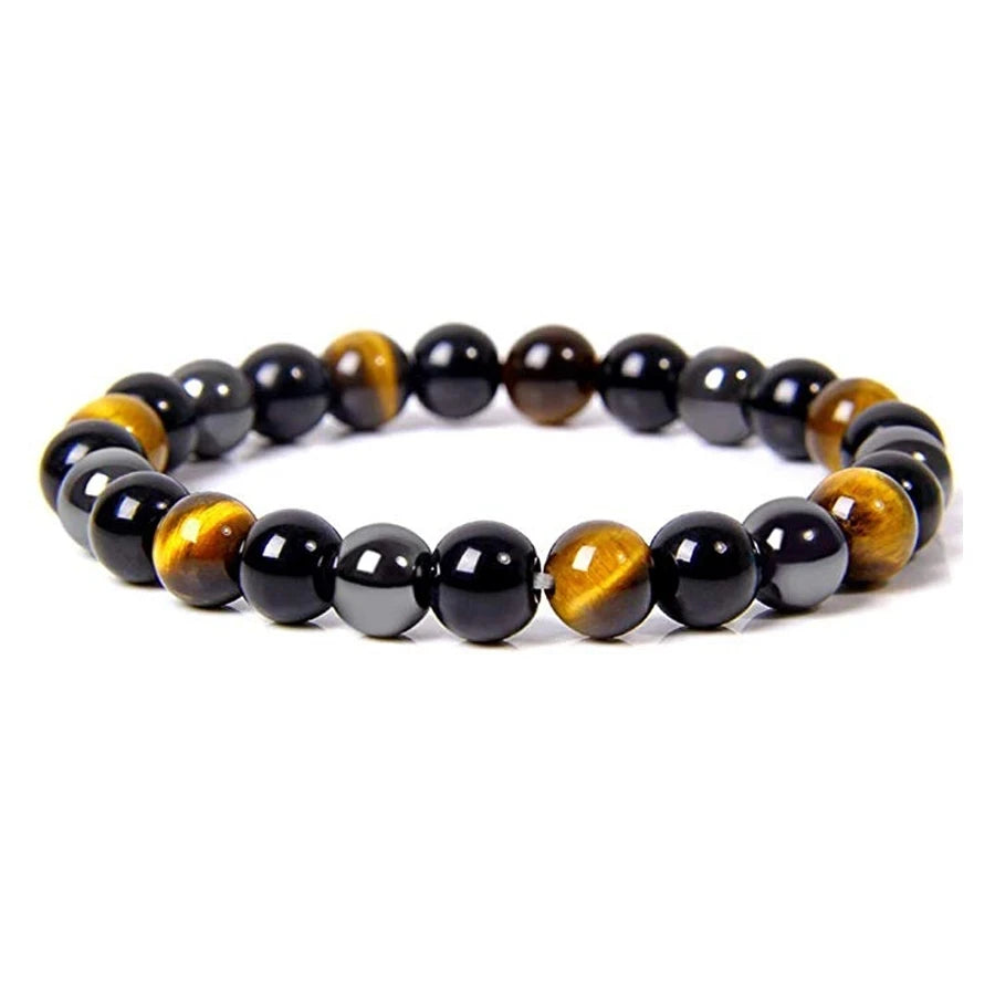 1 Natural Black Obsidian Hematite Tiger Eye Bead Bracelet For Men