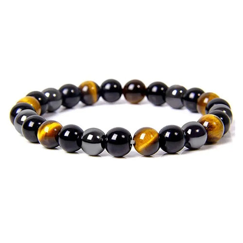 1 Natural Black Obsidian Hematite Tiger Eye Bead Bracelet For Men