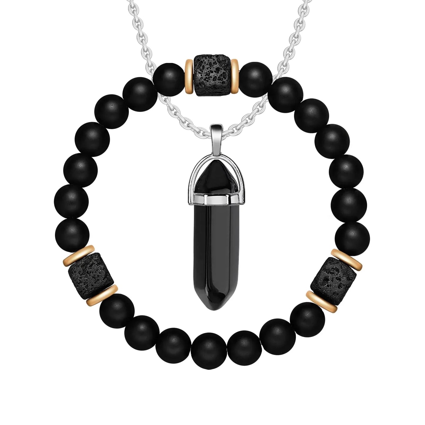 2pcs/set New Magnetic Bracelets and Necklace Set Men Nature Stone Bead