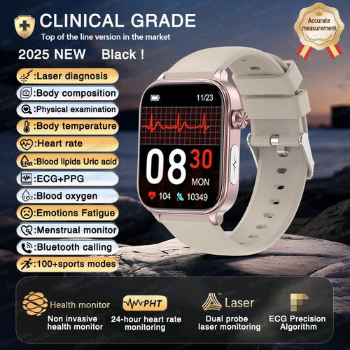 2025 New ECG+PPG+HRV Smart Watch Men Blood Lipid Uric Acid Health