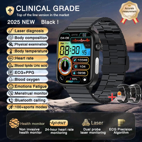 2025 New ECG+PPG+HRV Smart Watch Men Blood Lipid Uric Acid Health