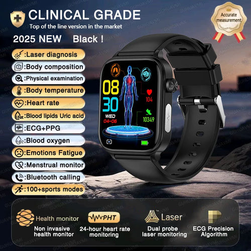 2025 New ECG+PPG+HRV Smart Watch Men Blood Lipid Uric Acid Health