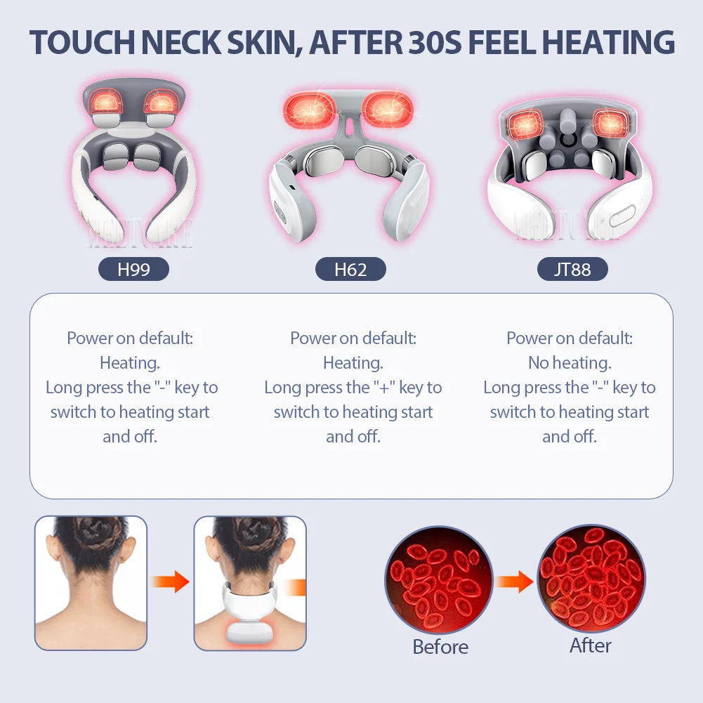 Smart Back Neck Massager with Heating TENS Pulse Cervical Muscle