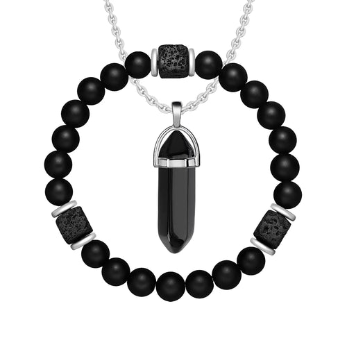 2pcs/set New Magnetic Bracelets and Necklace Set Men Nature Stone Bead