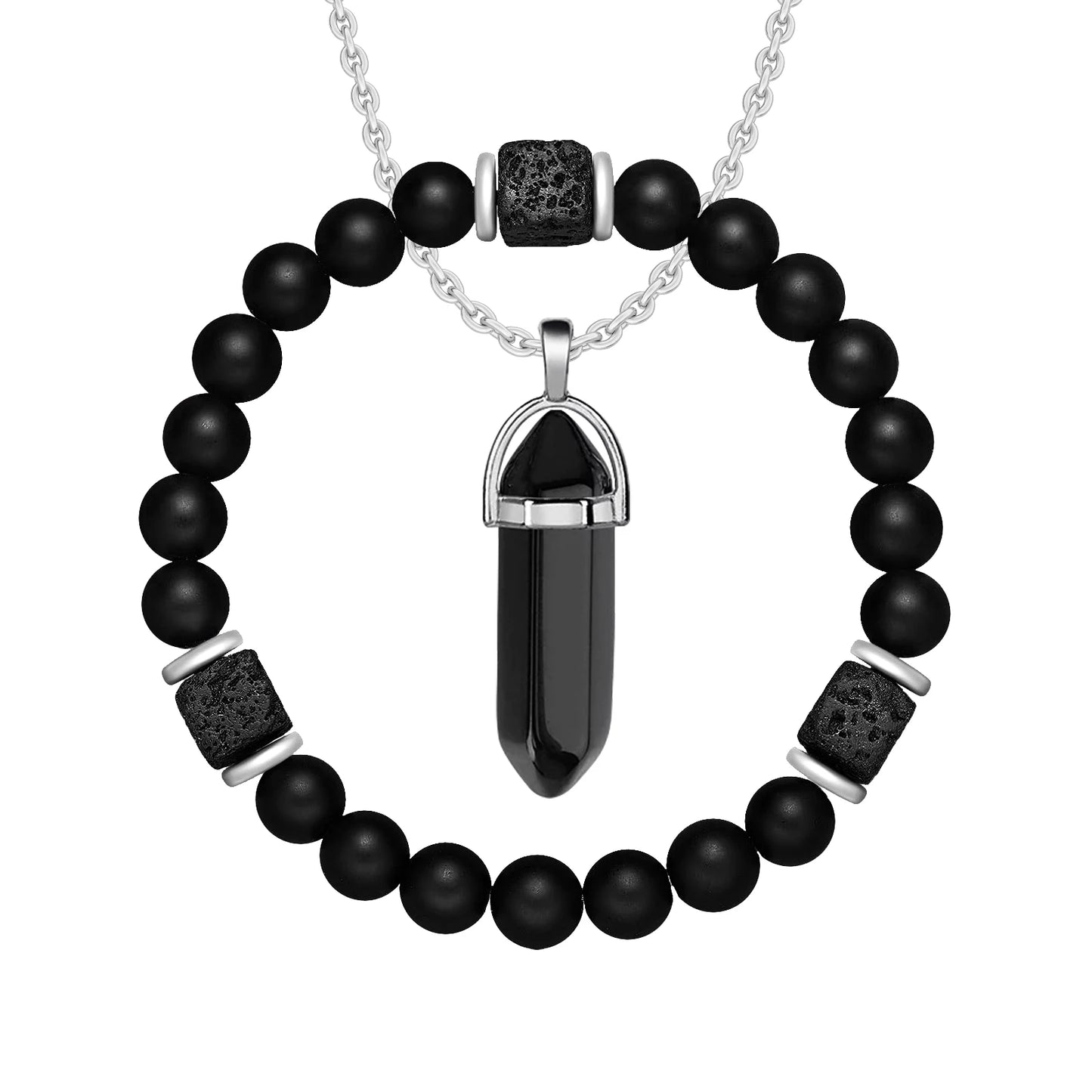 2pcs/set New Magnetic Bracelets and Necklace Set Men Nature Stone Bead
