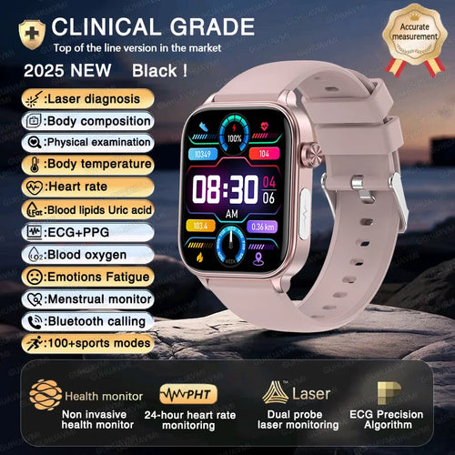 2025 New ECG+PPG+HRV Smart Watch Men Blood Lipid Uric Acid Health