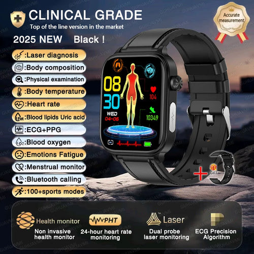 2025 New ECG+PPG+HRV Smart Watch Men Blood Lipid Uric Acid Health