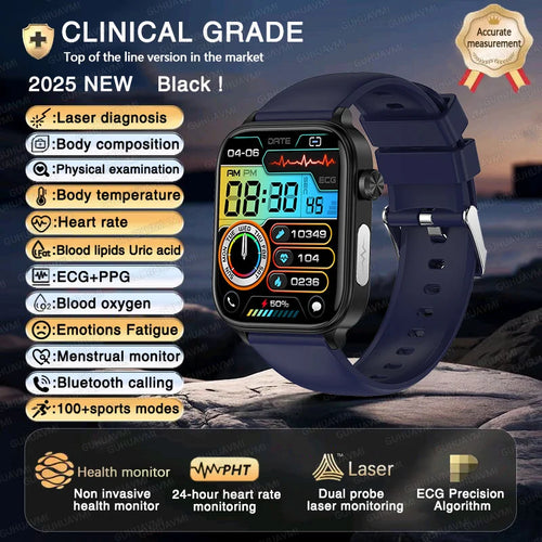 2025 New ECG+PPG+HRV Smart Watch Men Blood Lipid Uric Acid Health