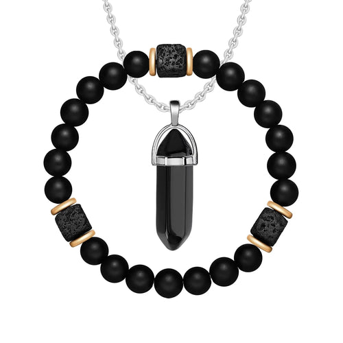 2pcs/set New Magnetic Bracelets and Necklace Set Men Nature Stone Bead