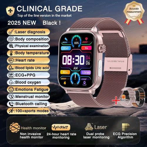 2025 New ECG+PPG+HRV Smart Watch Men Blood Lipid Uric Acid Health