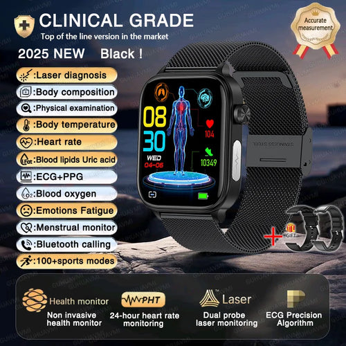 2025 New ECG+PPG+HRV Smart Watch Men Blood Lipid Uric Acid Health