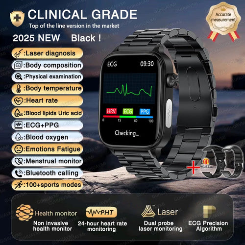 2025 New ECG+PPG+HRV Smart Watch Men Blood Lipid Uric Acid Health
