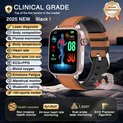 2025 New ECG+PPG+HRV Smart Watch Men Blood Lipid Uric Acid Health