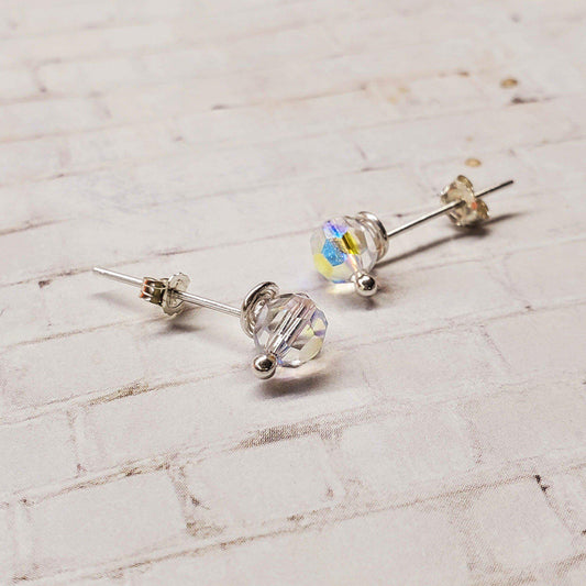 6mm Silver Spiral Crystal Stud Earrings