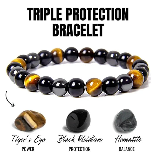1 Natural Black Obsidian Hematite Tiger Eye Bead Bracelet For Men