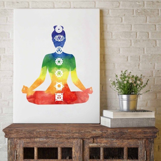 Colorful Lotus Flower Yoga Wall Art Print Poster ,
