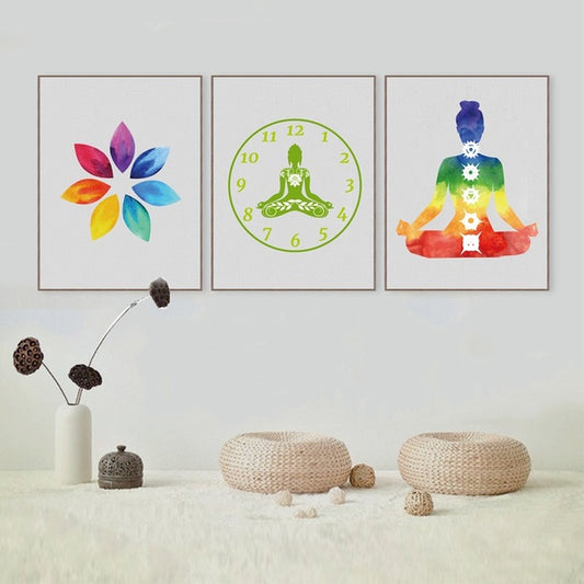 Colorful Lotus Flower Yoga Wall Art Print Poster ,