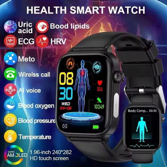 2025 New ECG+PPG+HRV Smart Watch Men Blood Lipid Uric Acid Health