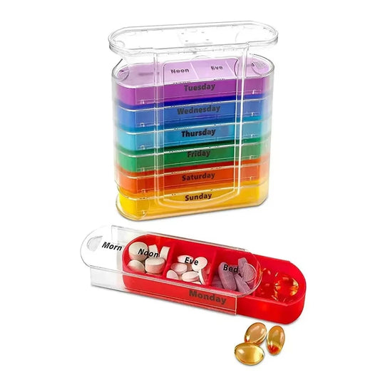 Portable Weekly 7 Days Pill Box Colorful Design Stackable 4 Times a