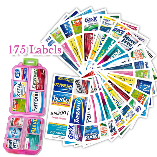 10 Grids Pill Organize Storage Container with 175 Labels Pill Case